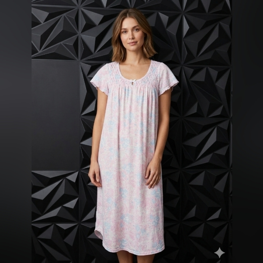 Miss Elaine Pastel Pink & Blue Floral Short-Sleeve Nightgown